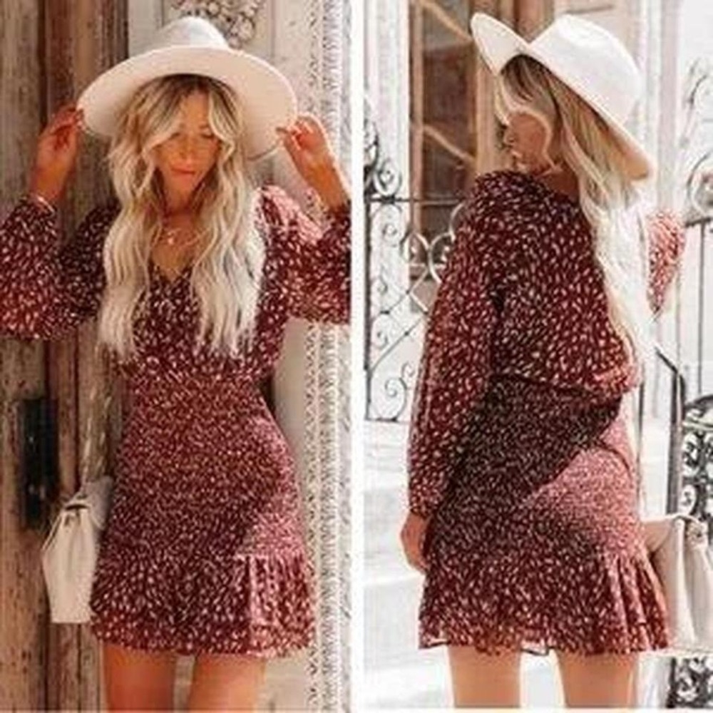 Nordstrom Lush Brown Long Sleeved Tiered Sheath Dress Berkeley Pattern Size Med